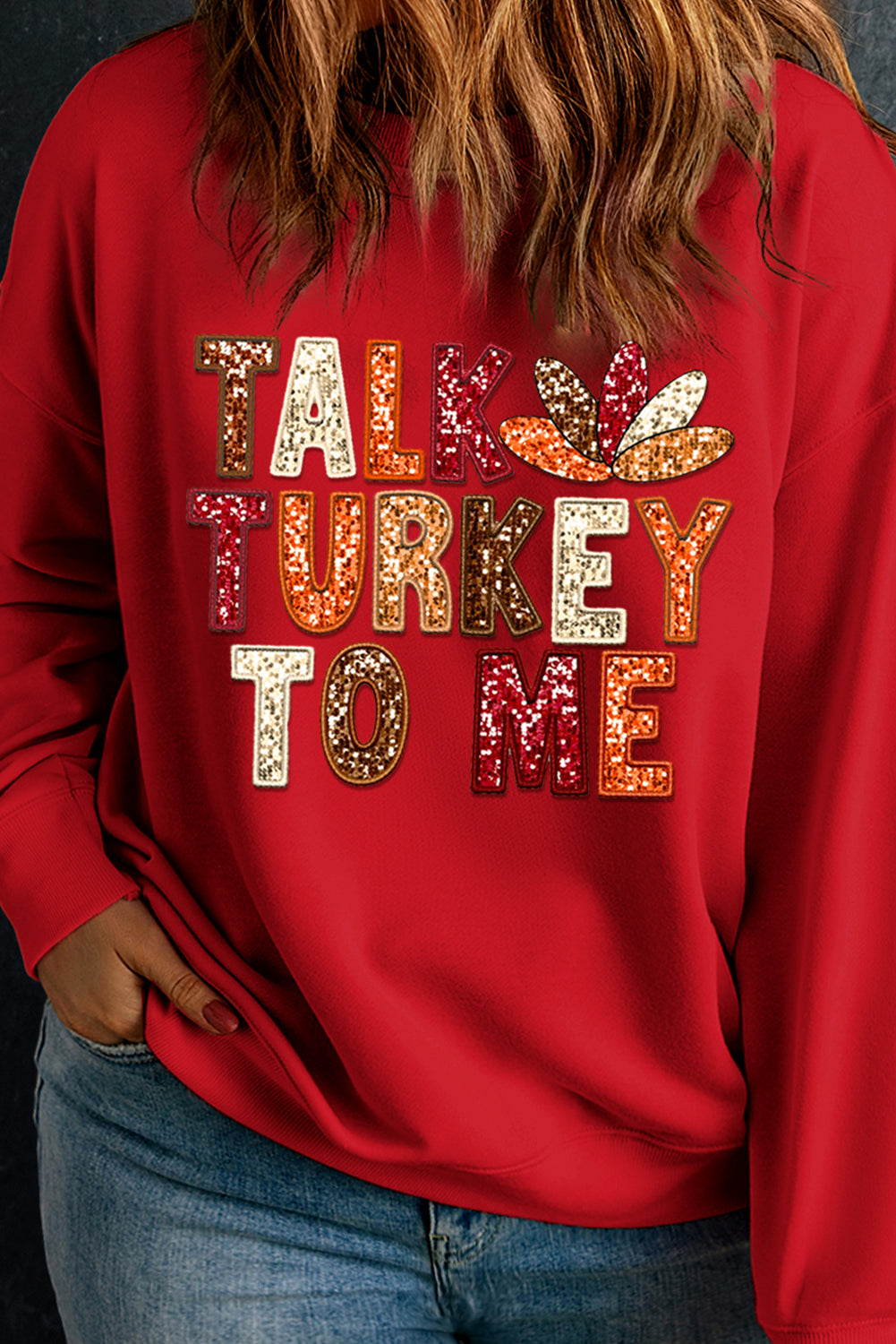 Apricot Talk Turkey To Me Round Neck Plus Size Sweatshirt