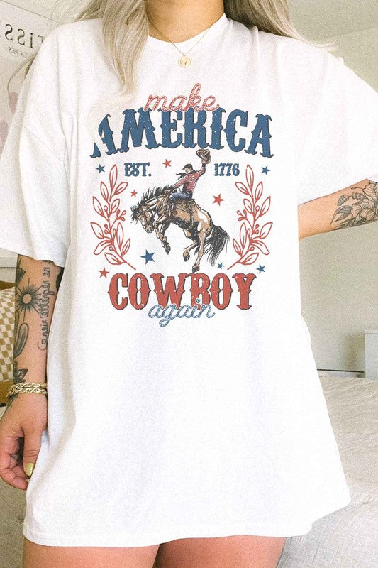 MAKE AMERICA COWBOY AGAIN OVERSIZED GRAPHIC TEE