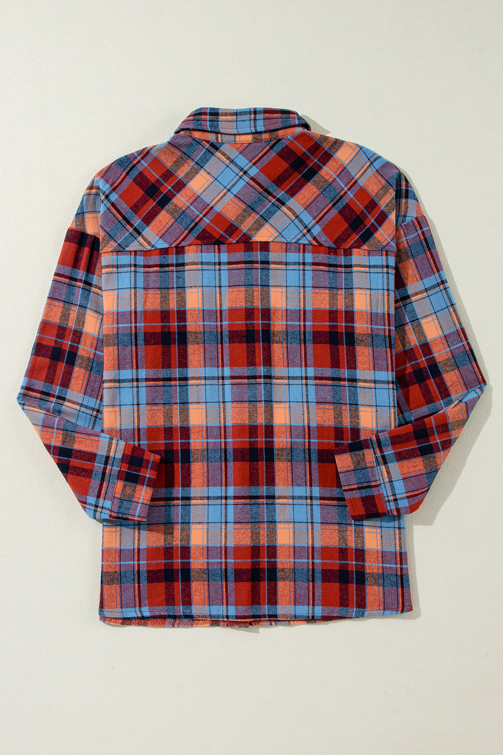 Orange Plaid Print Pocket Loose Shirt