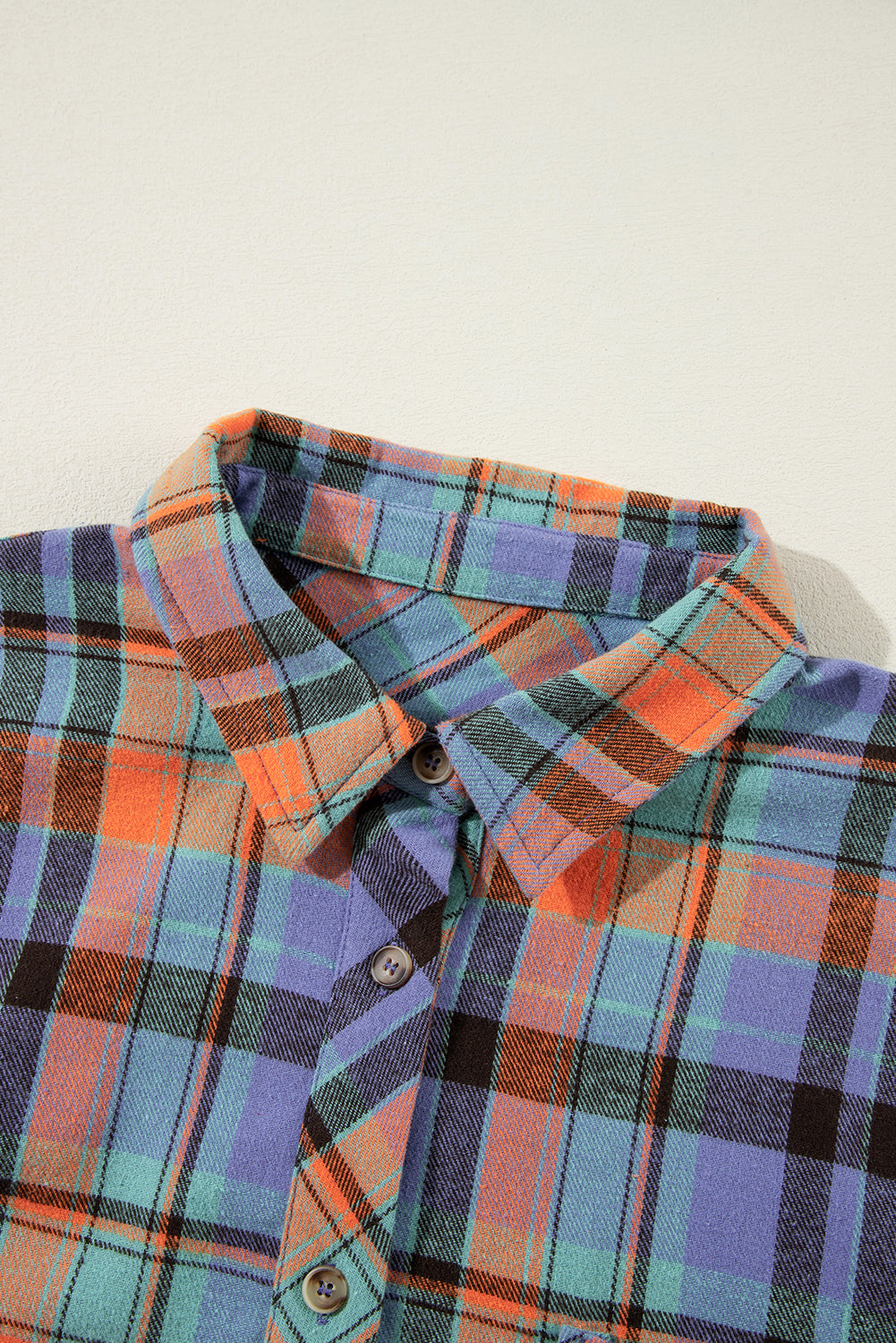 Orange Plaid Print Pocket Loose Shirt