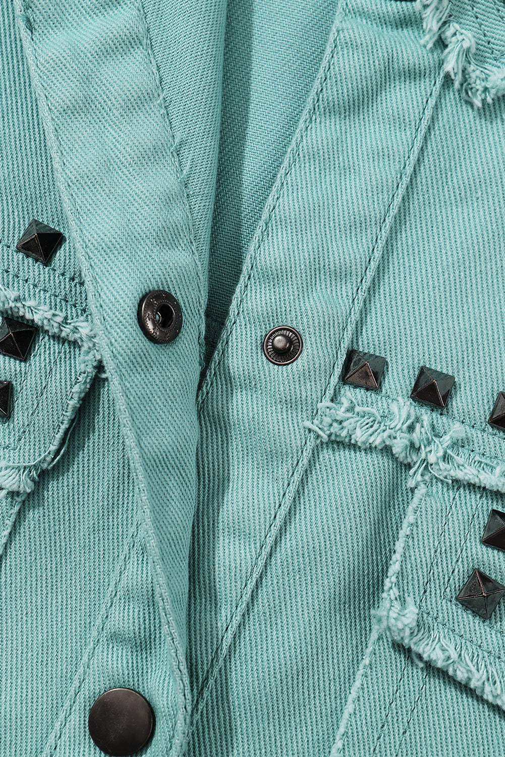 Green Frayed Trim Vintage Rivet Denim Jacket