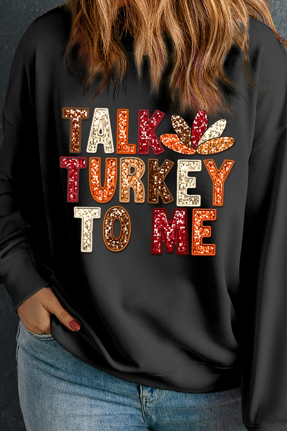 Apricot Talk Turkey To Me Round Neck Plus Size Sweatshirt