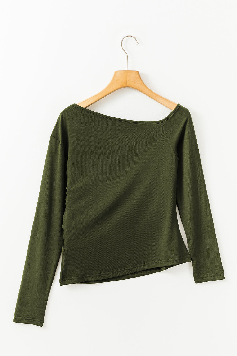 Green Asymmetrical Neckline Long Sleeve Knit Top