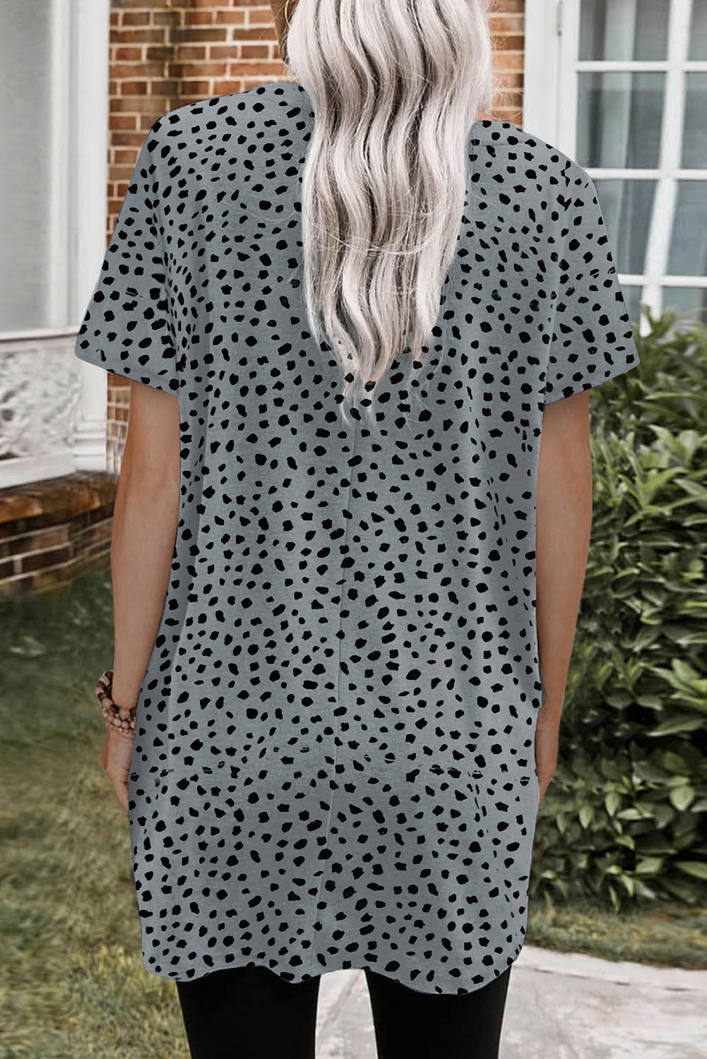 Cheetah Print Casual Side Pockets Short Sleeve Tunic Top