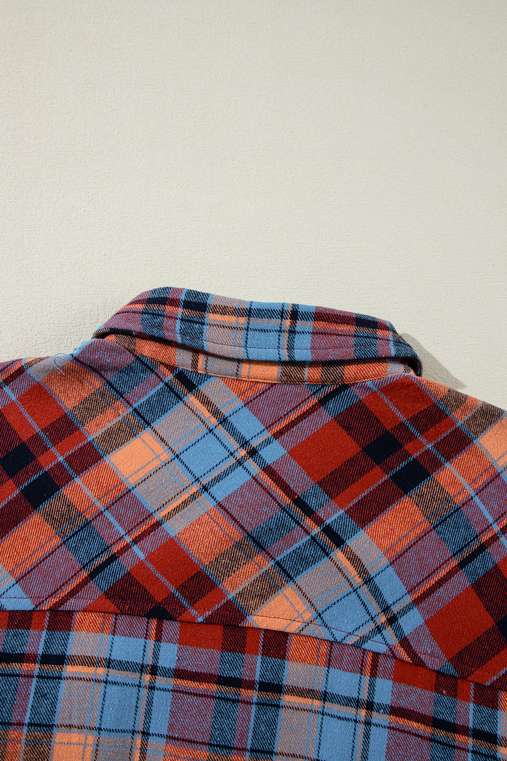 Orange Plaid Print Pocket Loose Shirt