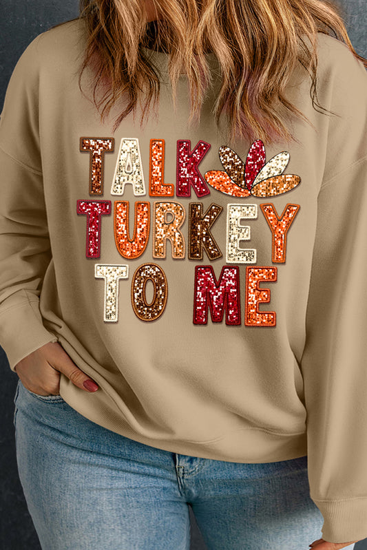 Apricot Talk Turkey To Me Round Neck Plus Size Sweatshirt