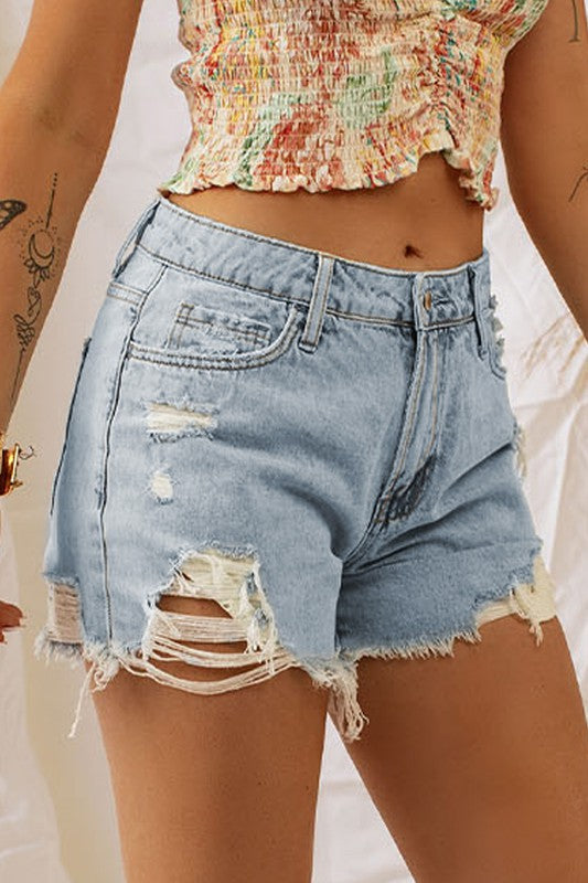 Sky Blue Distressed Shorts