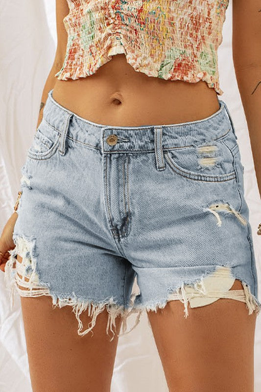 Sky Blue Distressed Shorts