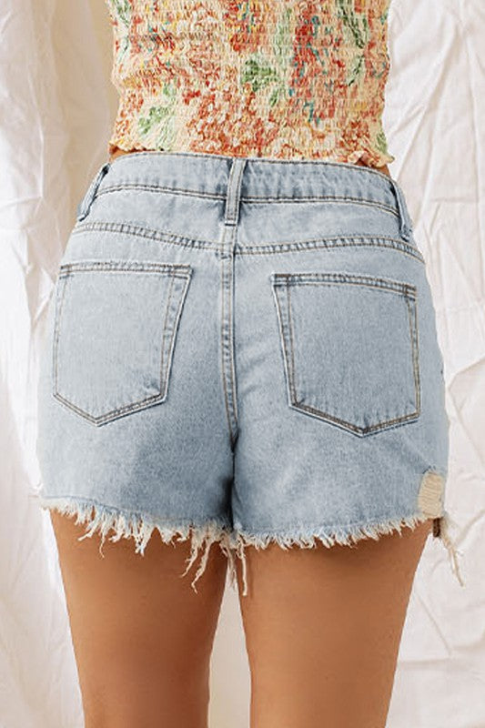 Sky Blue Distressed Shorts