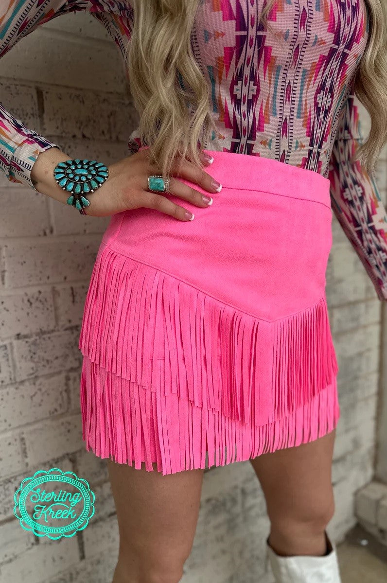 Fort Worth Fringe Skirt Pink